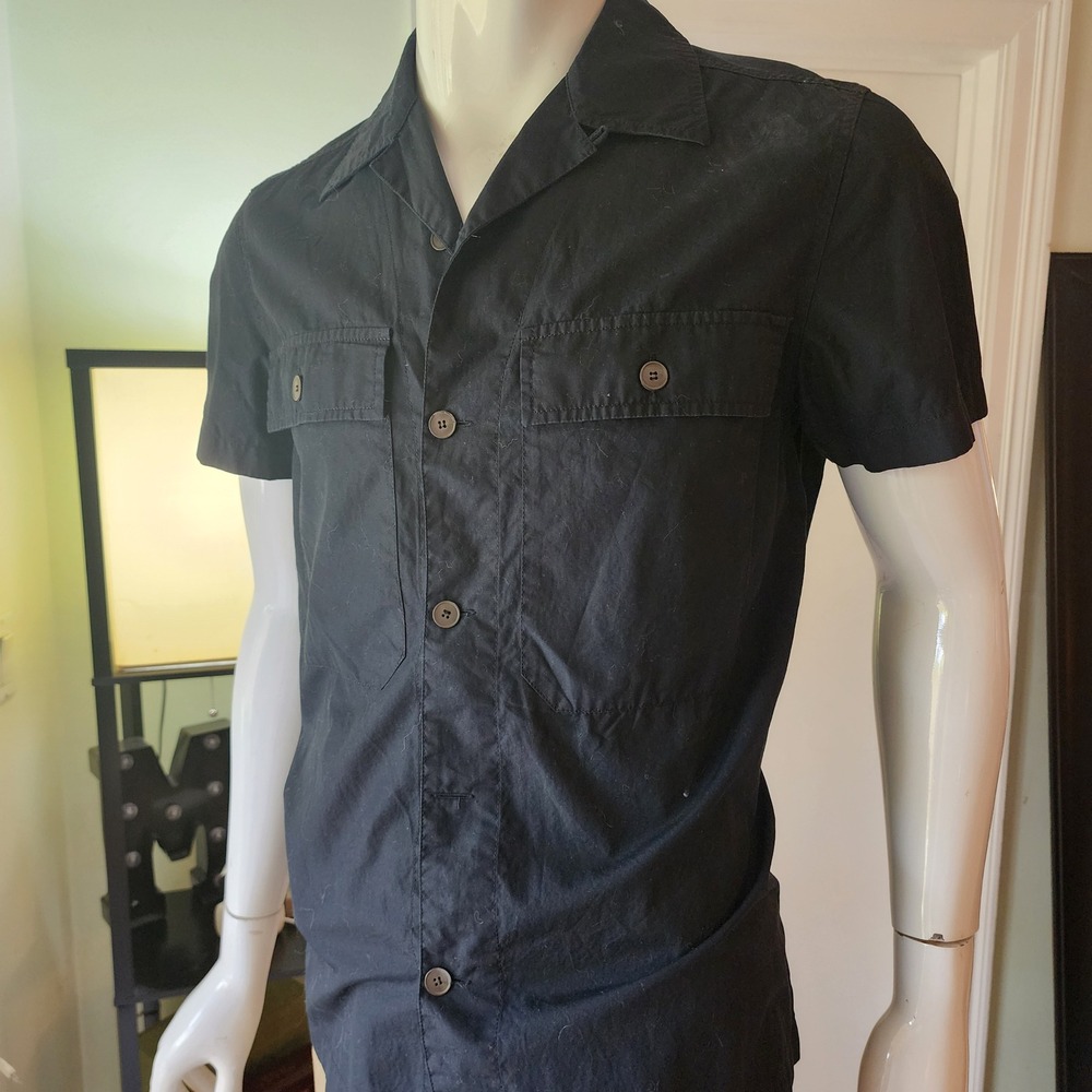 Prada Sport Mens Black Cotton Short Sleeve Button Up Utility Shirt Size Italy